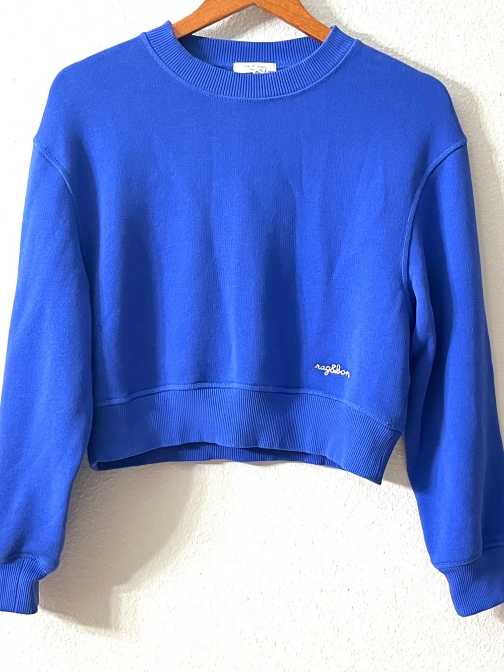 LIKE NEW rag & bone Vintage Terry Royal Blue Cropped Crewneck Sweatshirt